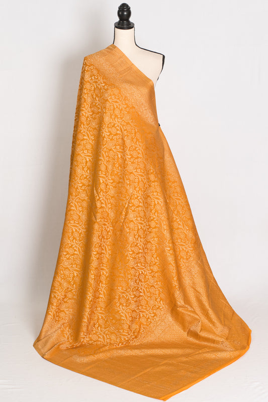 Sudha: Haldi Yellow & Gold Semi Georgette Jaal Banarasi Saree image 1