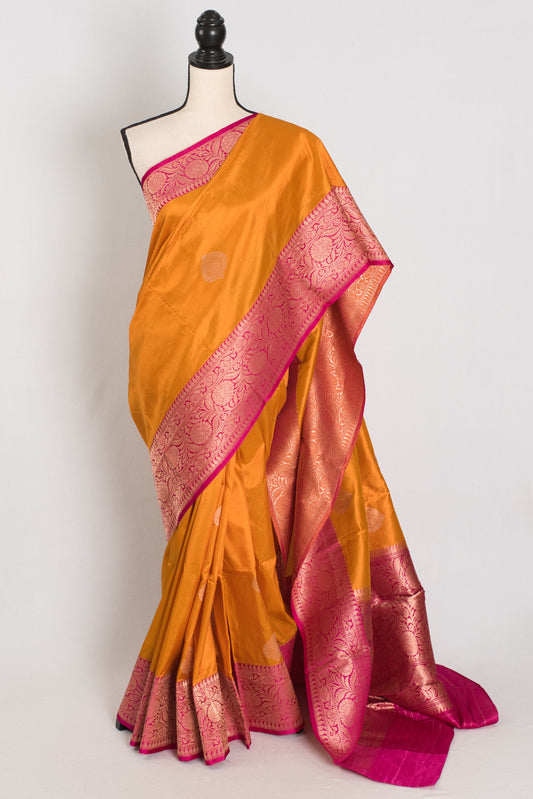 Meera | Orange & Pink Pure Katan Silk Banarasi Saree | Silk Mark Certified image 0