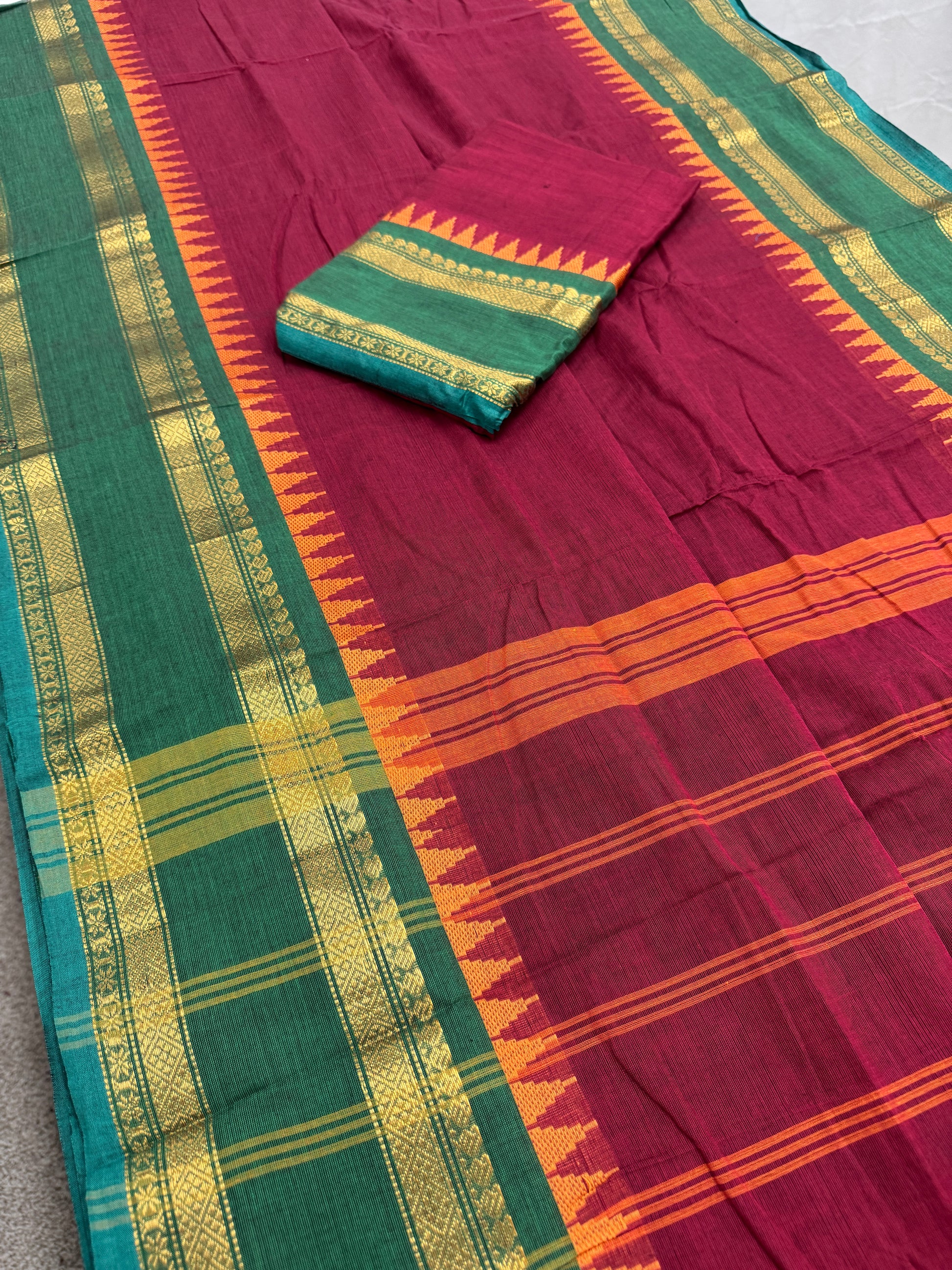 Kaveri : Magenta Kanchi Cotton Saree - Handwoven South Indian Elegance image 1