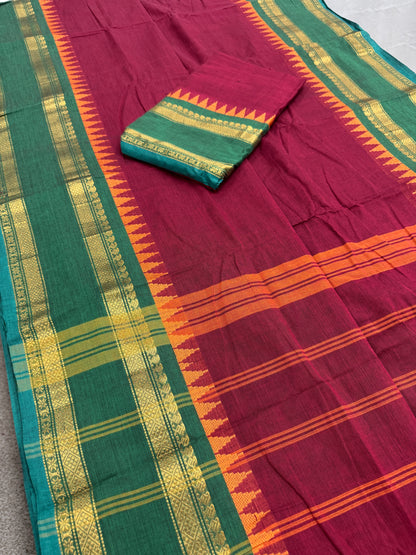 Kaveri : Magenta Kanchi Cotton Saree - Handwoven South Indian Elegance image 1