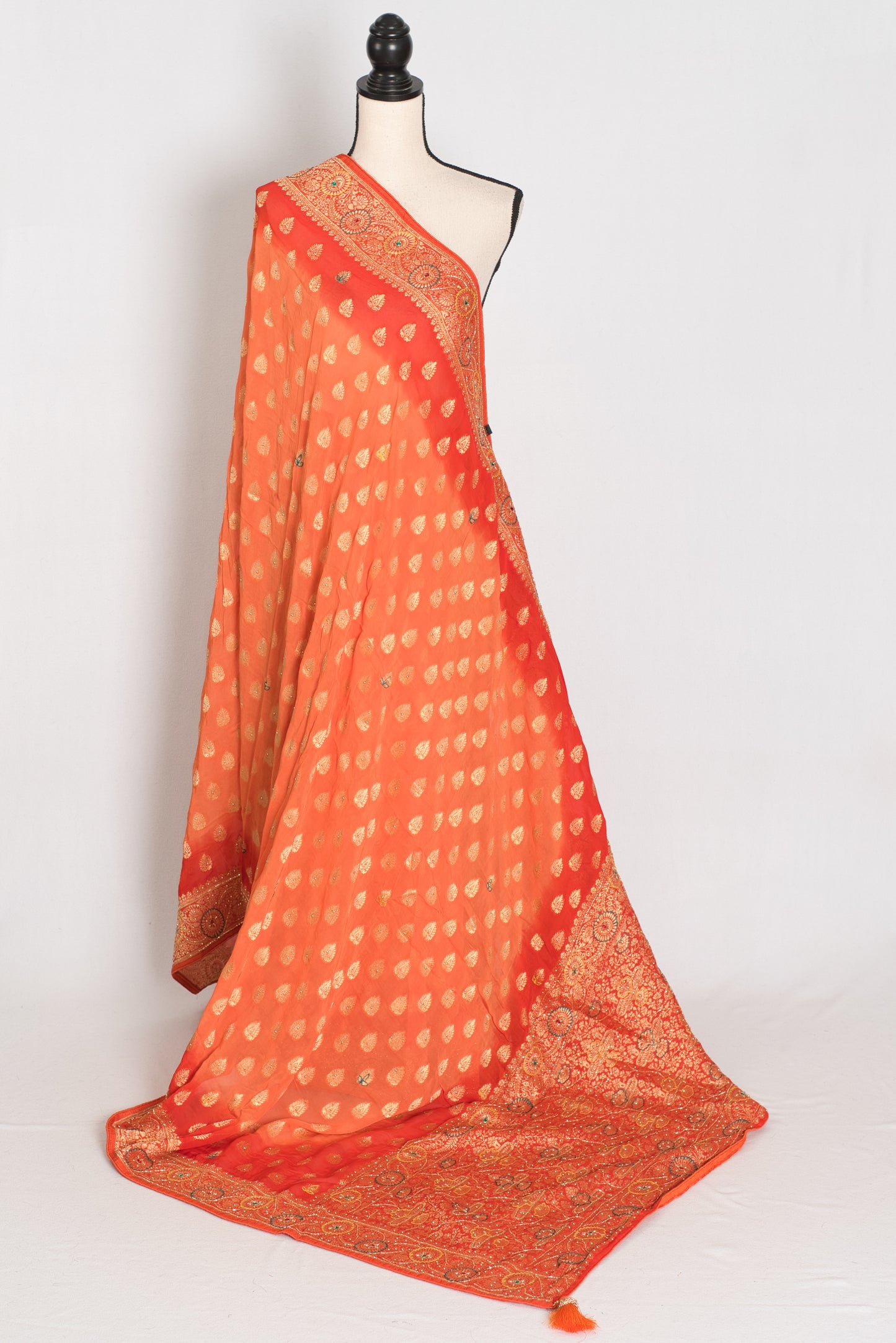 Anisha | Orange Semi Khaddi Georgette Banarasi Saree | Embroidery Work image 2
