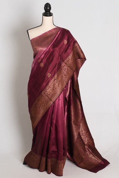 Farah : Pink & Wine Ombre Raw Silk Handloom Banarasi Saree | Silk Mark Certified image 0