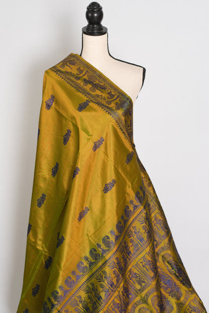 Bithi | Heena Green Handwoven Bishnupuri Baluchari Silk Saree | 38 Size Blouse image 5