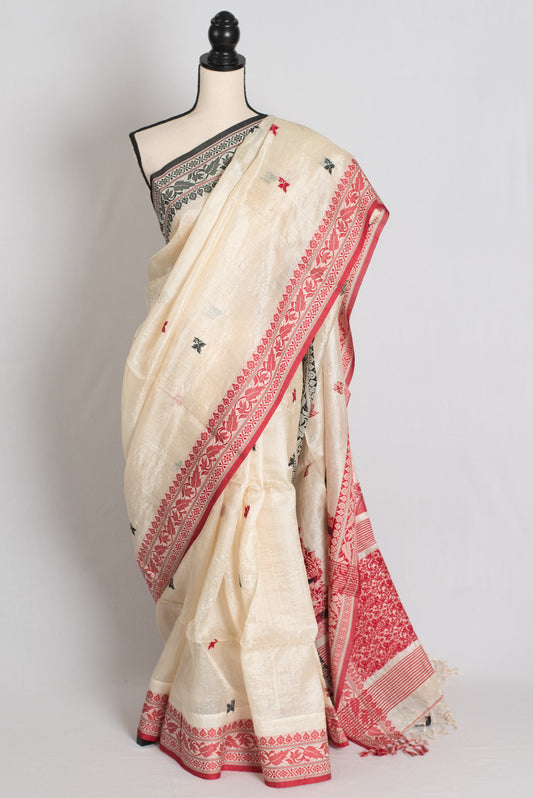 Shuktara : Traditional Bengali Tussar Baluchari Saree with Ganga Jamuna Border image 0