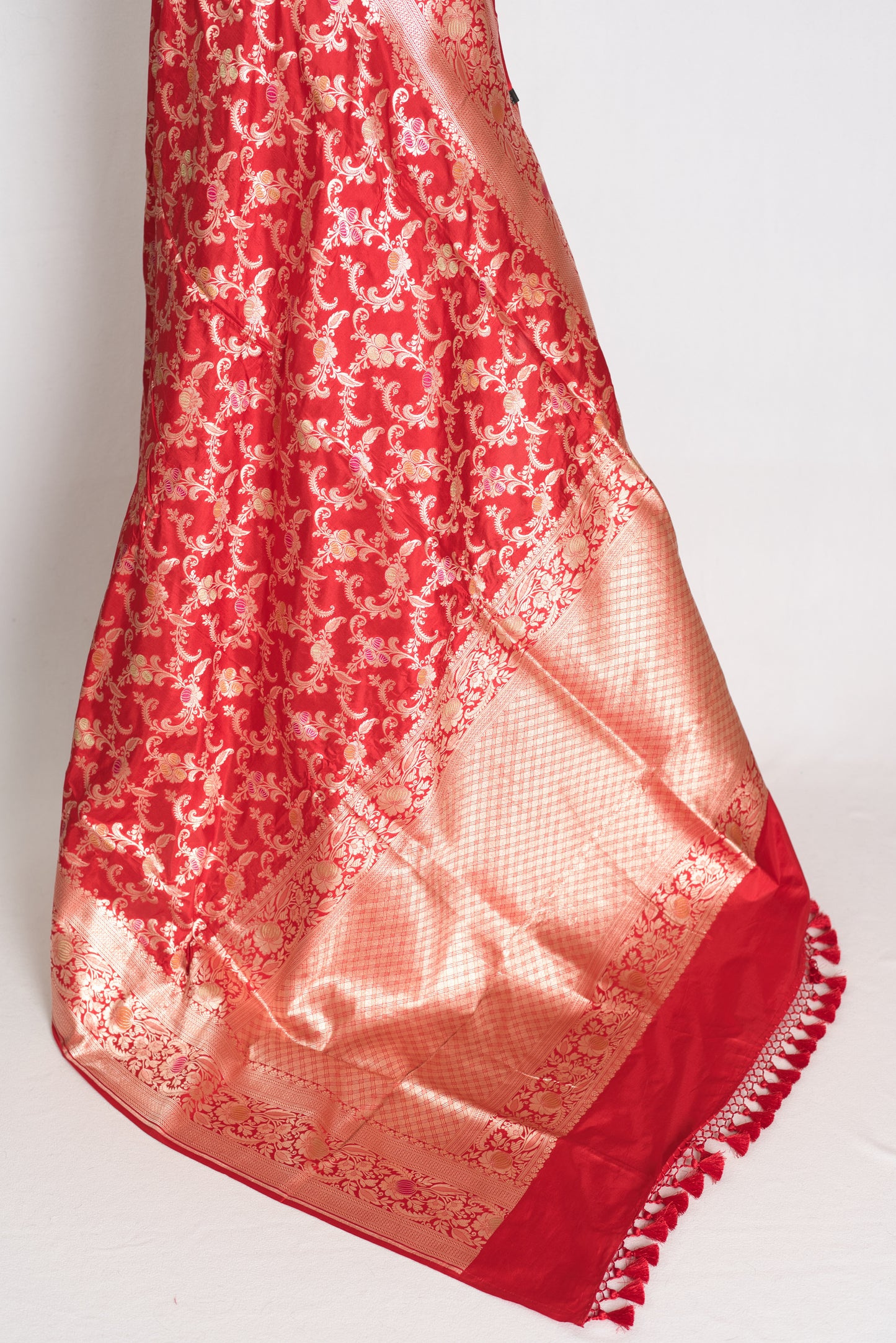 Shreya : Red and Gold Minakari Katan Silk Jangla Bridal Banarasi Saree image 2