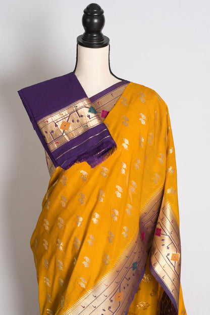 Diya: Yellow and Purple Paithani Semi Silk Saree image 2