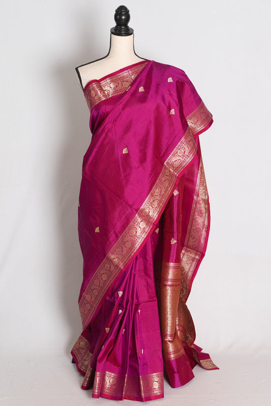 Piya: Purple and Gold Lightweight Katan Pure Silk Banarasi Saree image 0