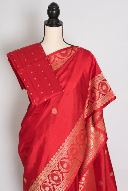 Radha : Red and Gold Handwoven Pure Silk Bridal Banarasi Saree | Silk Mark image 2