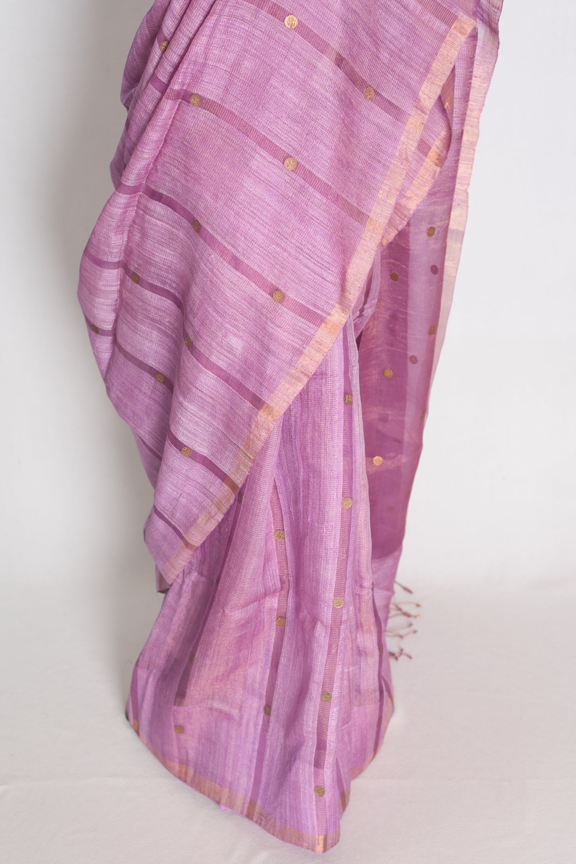 Sangya Lavender Pure Matka Tissue Bengali Handwoven Saree with Woven Gini Sequin image 6