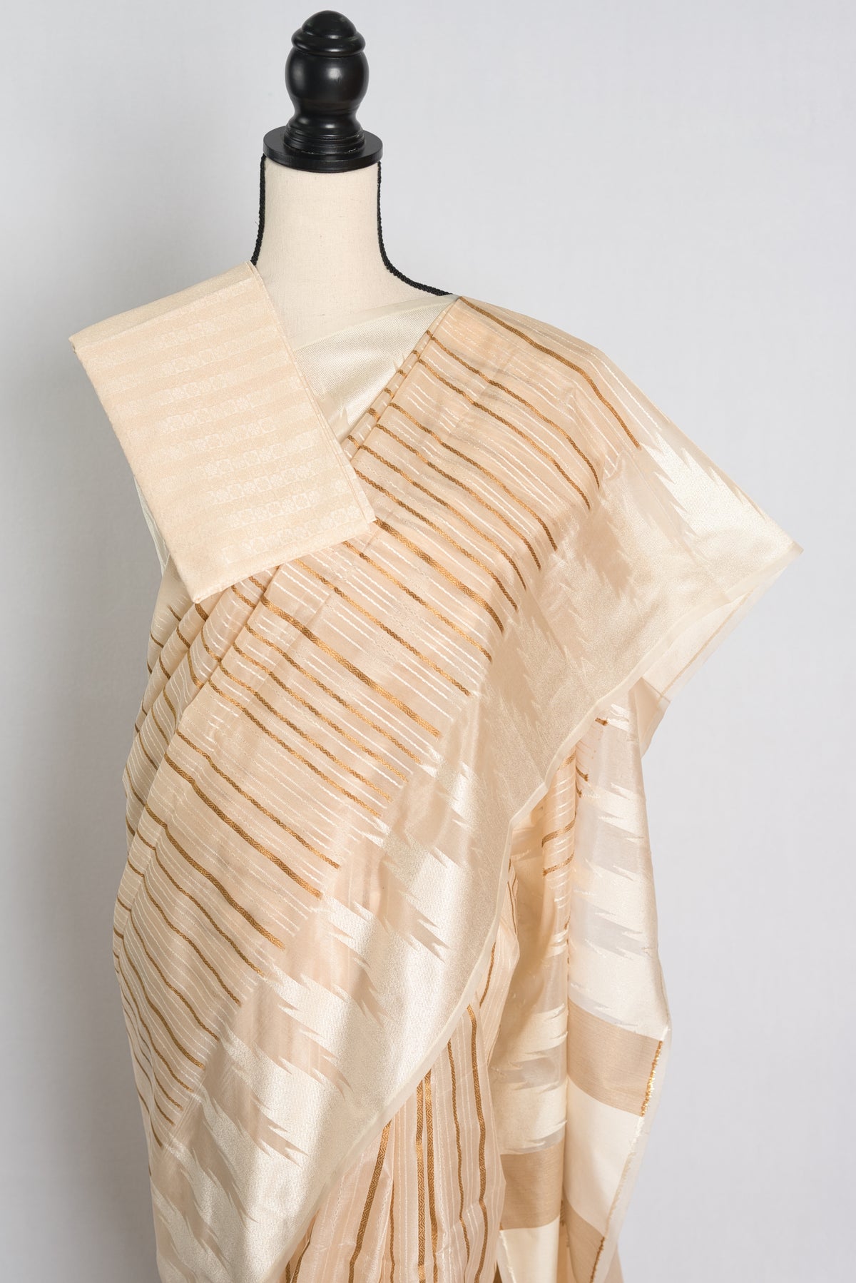 Soft Art Silk Temple Border Saree in Cream image 2