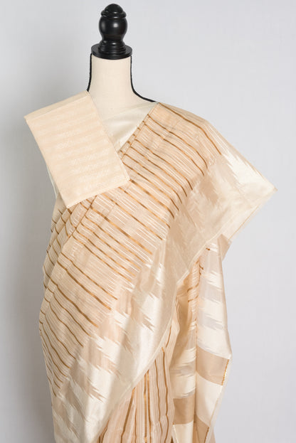 Soft Art Silk Temple Border Saree in Cream image 2