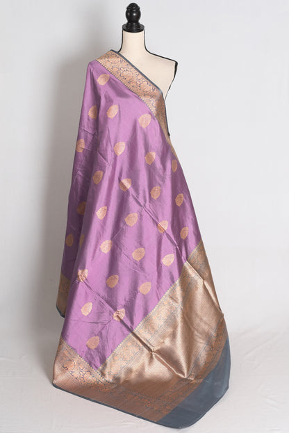 Urmi: Lilac and Gray Banarasi Silk Saree with Blouse Piece image 1