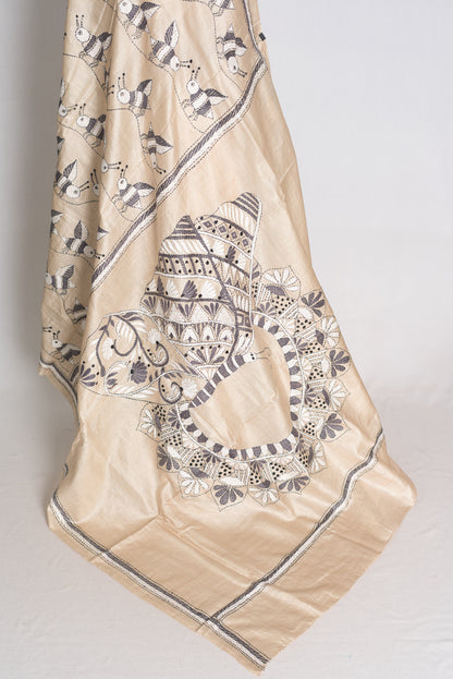 Bhromor: Hand-Embroidered Kantha Stitch Gachi Tussar Silk Saree image 3