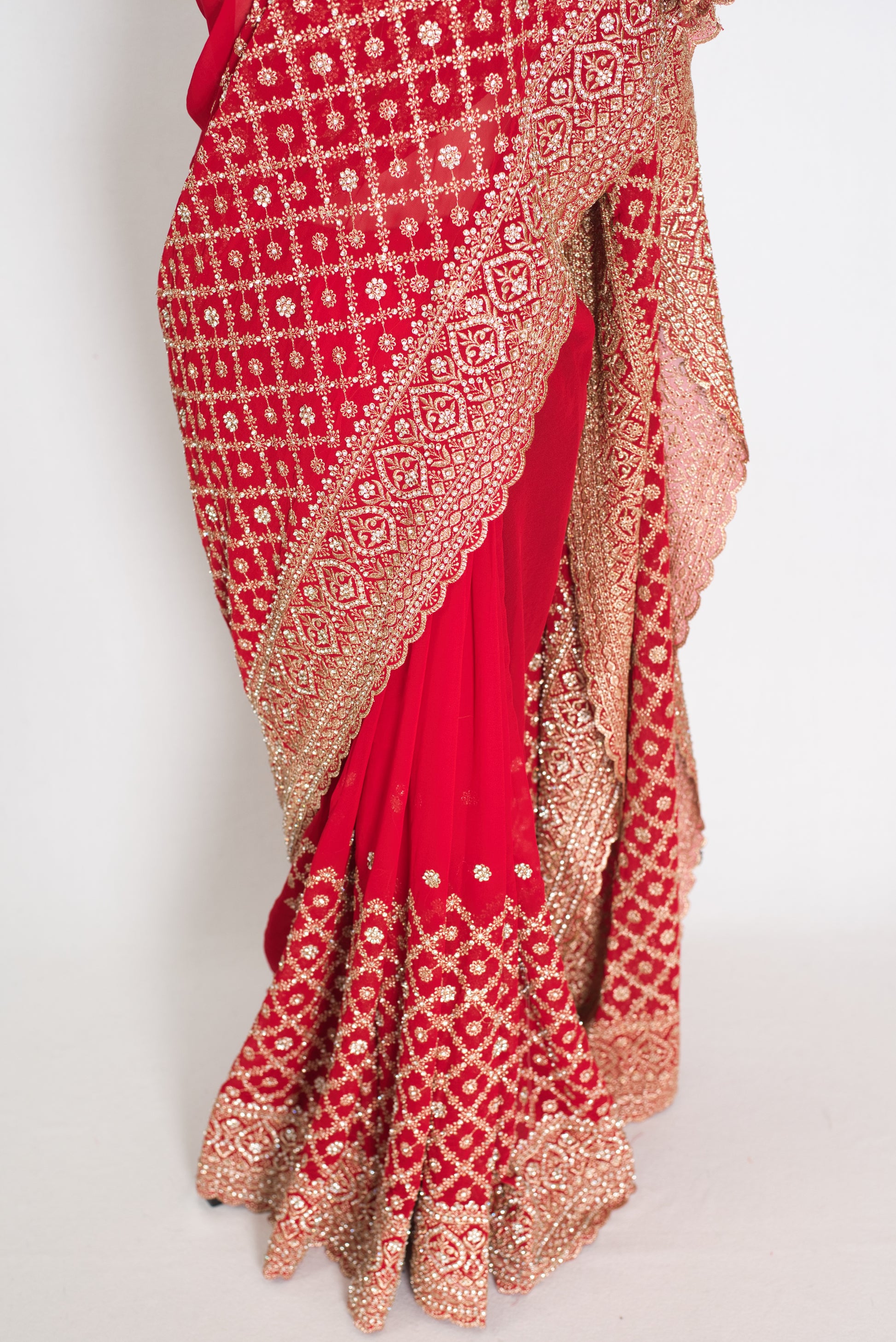 Eva | Red and Gold Georgette Bridal Saree | Royal Festive & Wedding Wear image 5