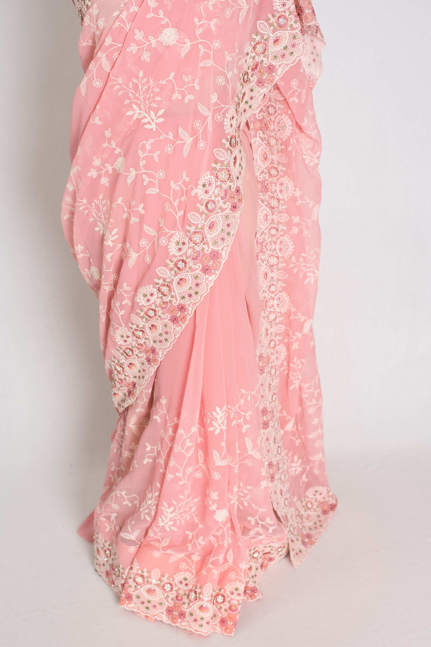 Ragini : Baby Pink Designer Georgette Embroidery Saree image 6