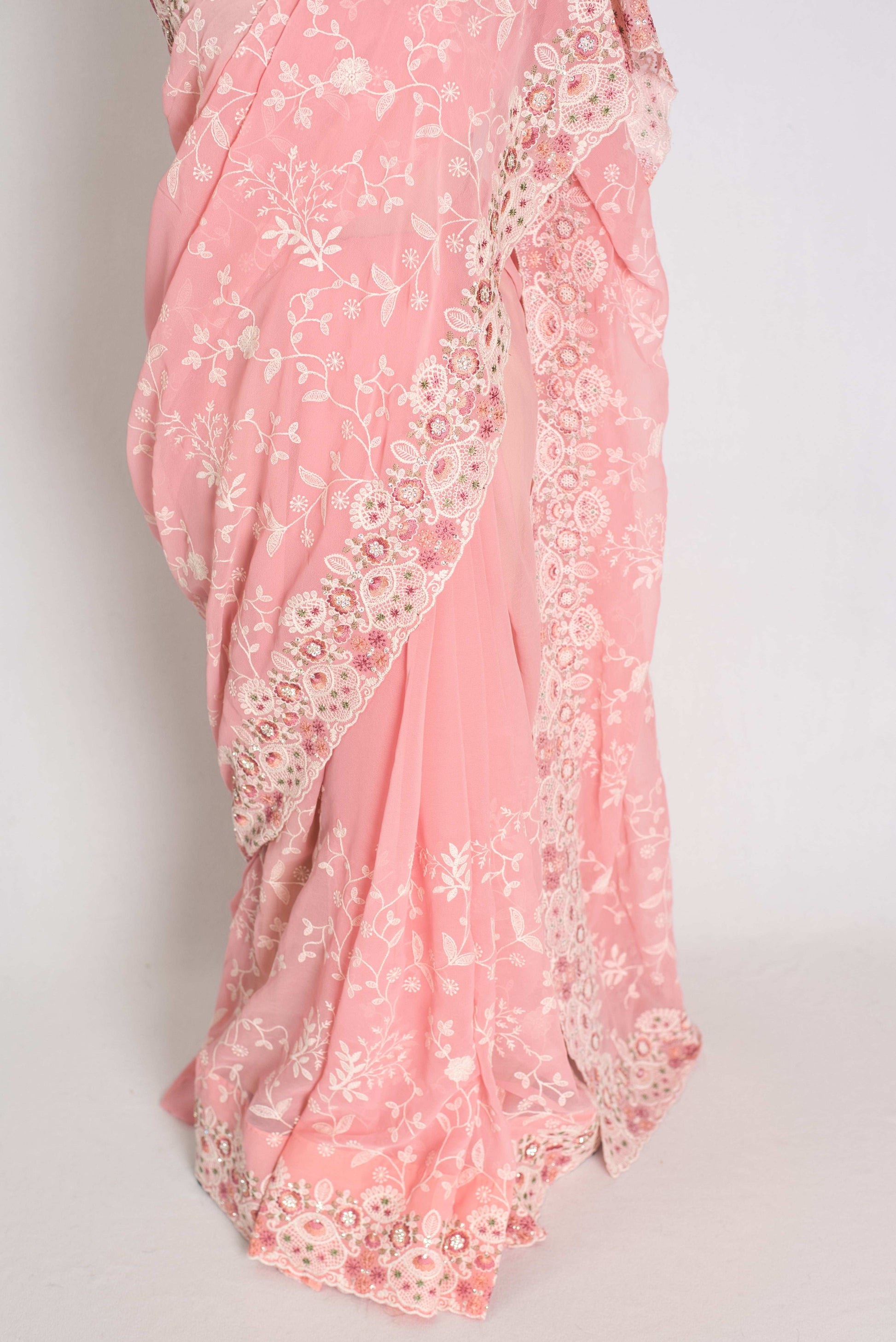 Ragini : Baby Pink Designer Georgette Embroidery Saree image 6