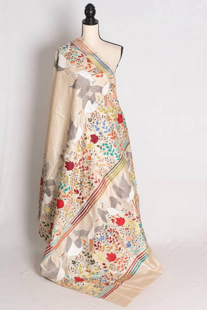 Kala: Kantha Stitch Hand Embroidery Gachi Tussar Saree with Stitched Blouse image 3
