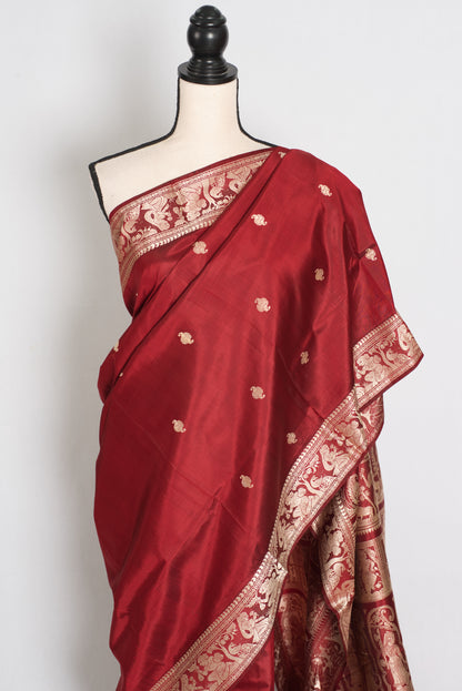 Pritha | Royal Maroon and Cream Handwoven Baluchari Pure Silk Saree image 5
