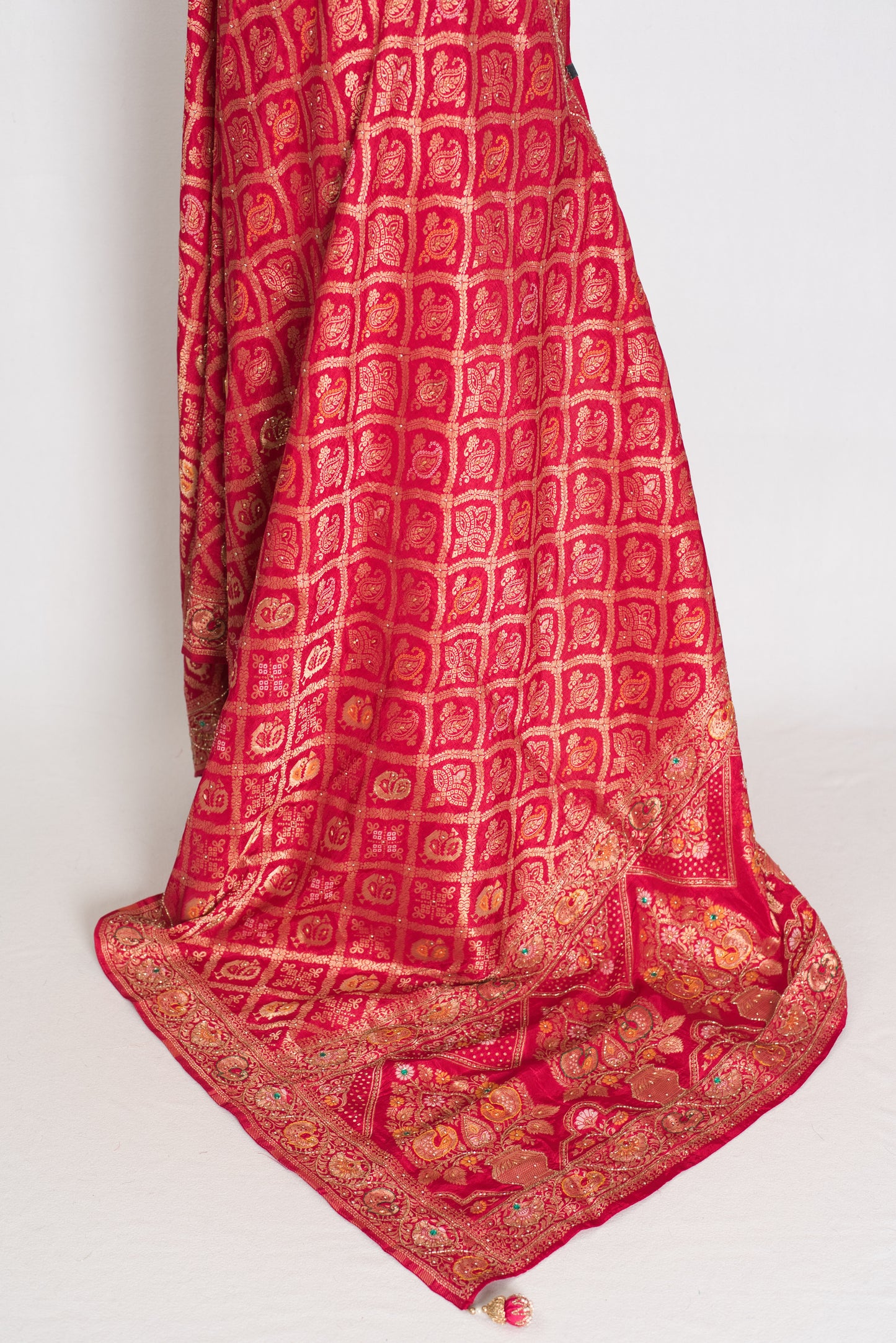 Asha | Rani Pink Cut Dana Hand Embroidery Dola Silk Banarasi Saree image 3