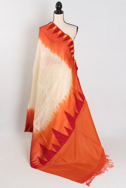 Kalpana: Cream & Orange Bengal Tussar Silk Saree | Silk Mark Certified image 1