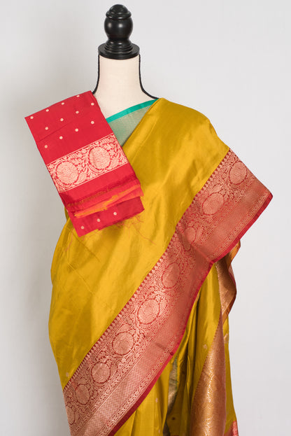 Sunayna | Yellow Pure Katan Silk Banarasi Saree | Ganga Jamuna Border image 2