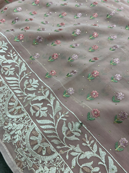 Embroidery Work Mauve Georgette Cocktail Saree image 5
