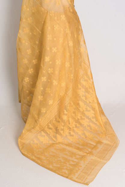 Dhriti : Beige and Gold Soft Blended Cotton Bengali Jamdani Saree image 3