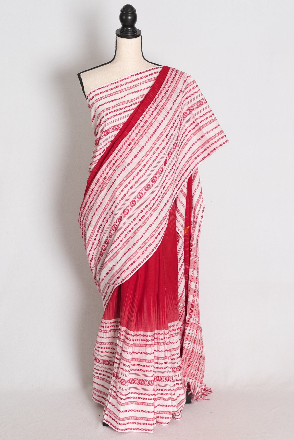 Stuti: Red and White Skirt Border Soft Cotton Dhaniakhali Bengali Saree image 0