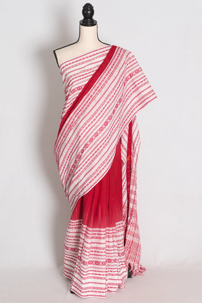 Stuti: Red and White Skirt Border Soft Cotton Dhaniakhali Bengali Saree image 0