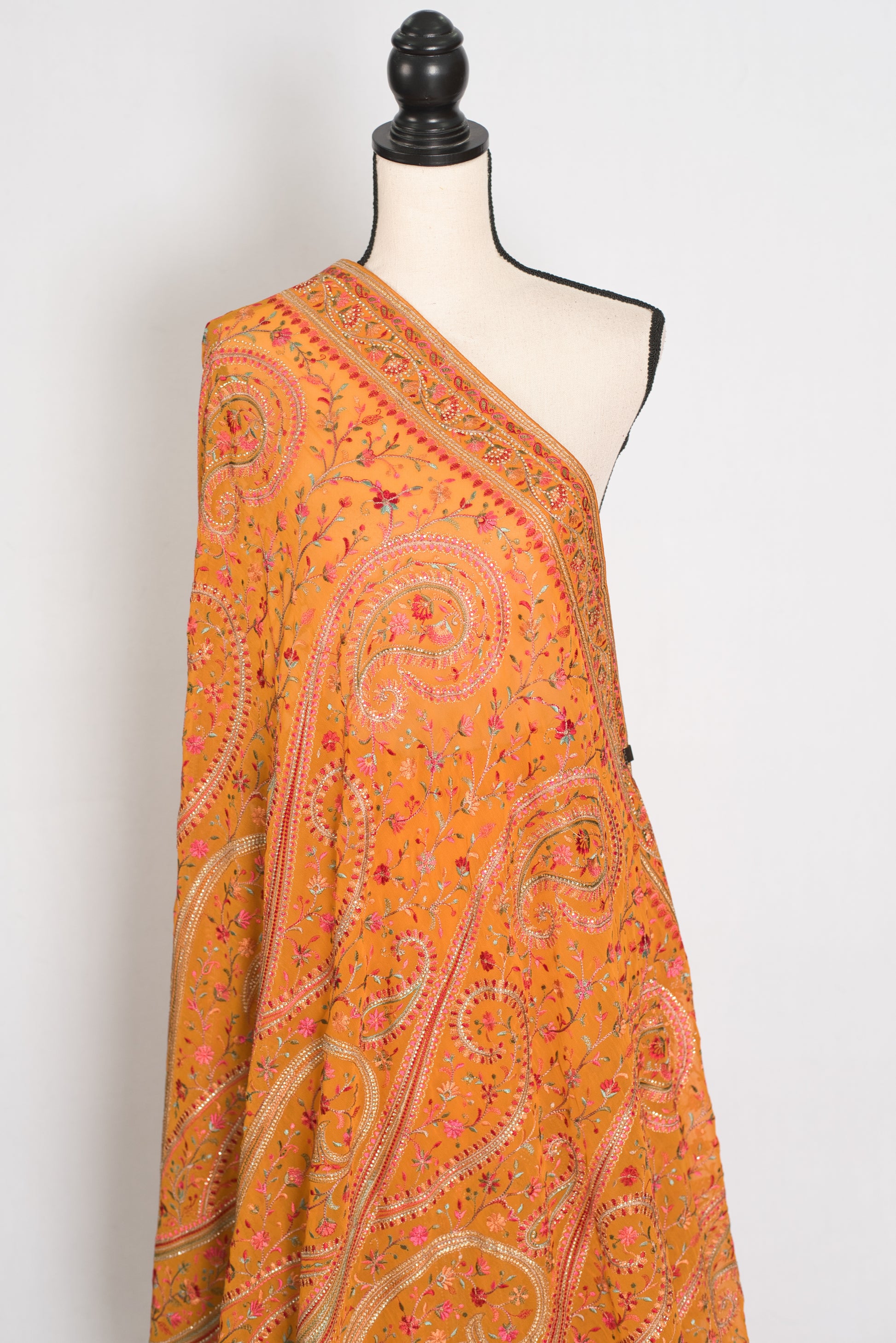 Haldi | Turmeric Yellow Georgette Saree | All-Over Kashmiri Embroidery image 4