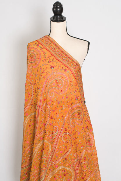 Haldi | Turmeric Yellow Georgette Saree | All-Over Kashmiri Embroidery image 4