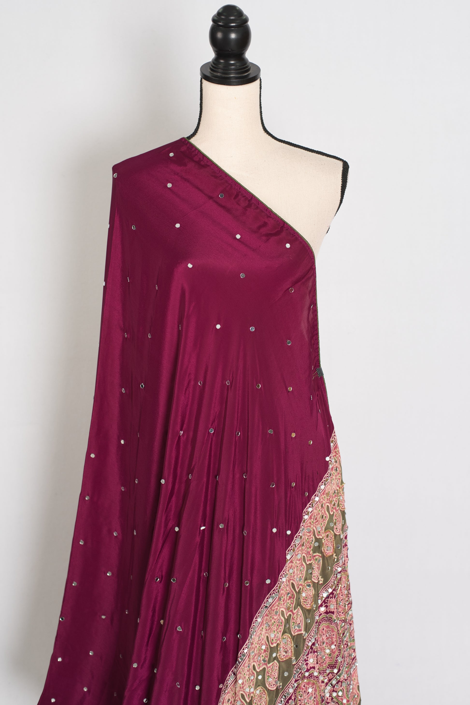 Naheed | Wine Color Mirror Work Partywear Ajrakh Saree | Bollywood Inspired image 4