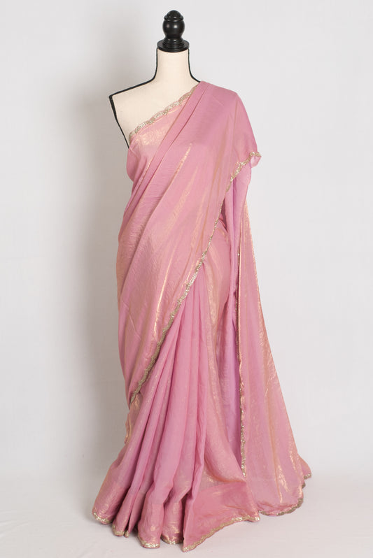 Roshni : Frosted Pink Soft Tissue Designer Party Wear Saree image 0