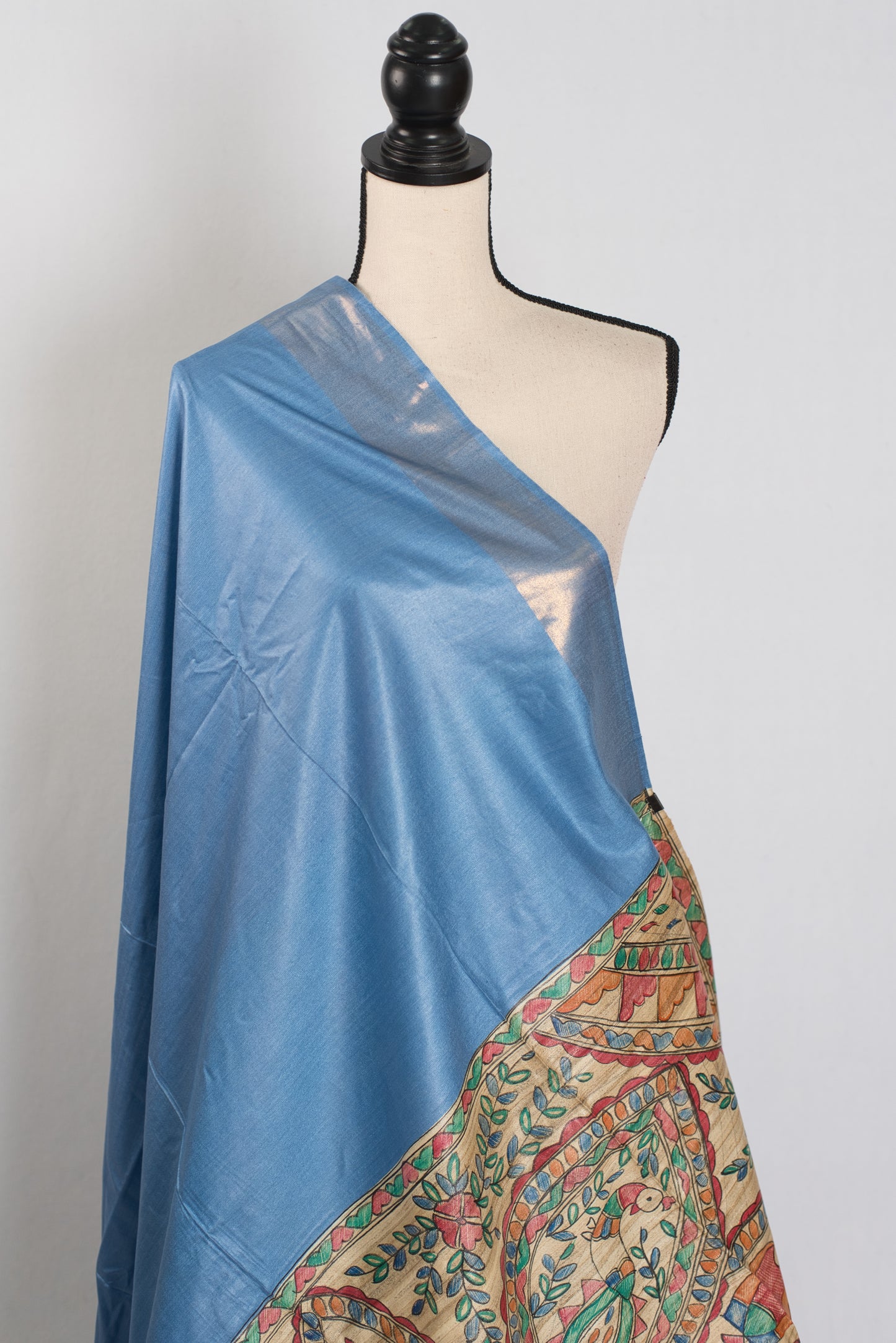 Shobha: Contemporary Blue StapleTussar Silk Saree | Hand-Painted Madhubani Pallu image 4