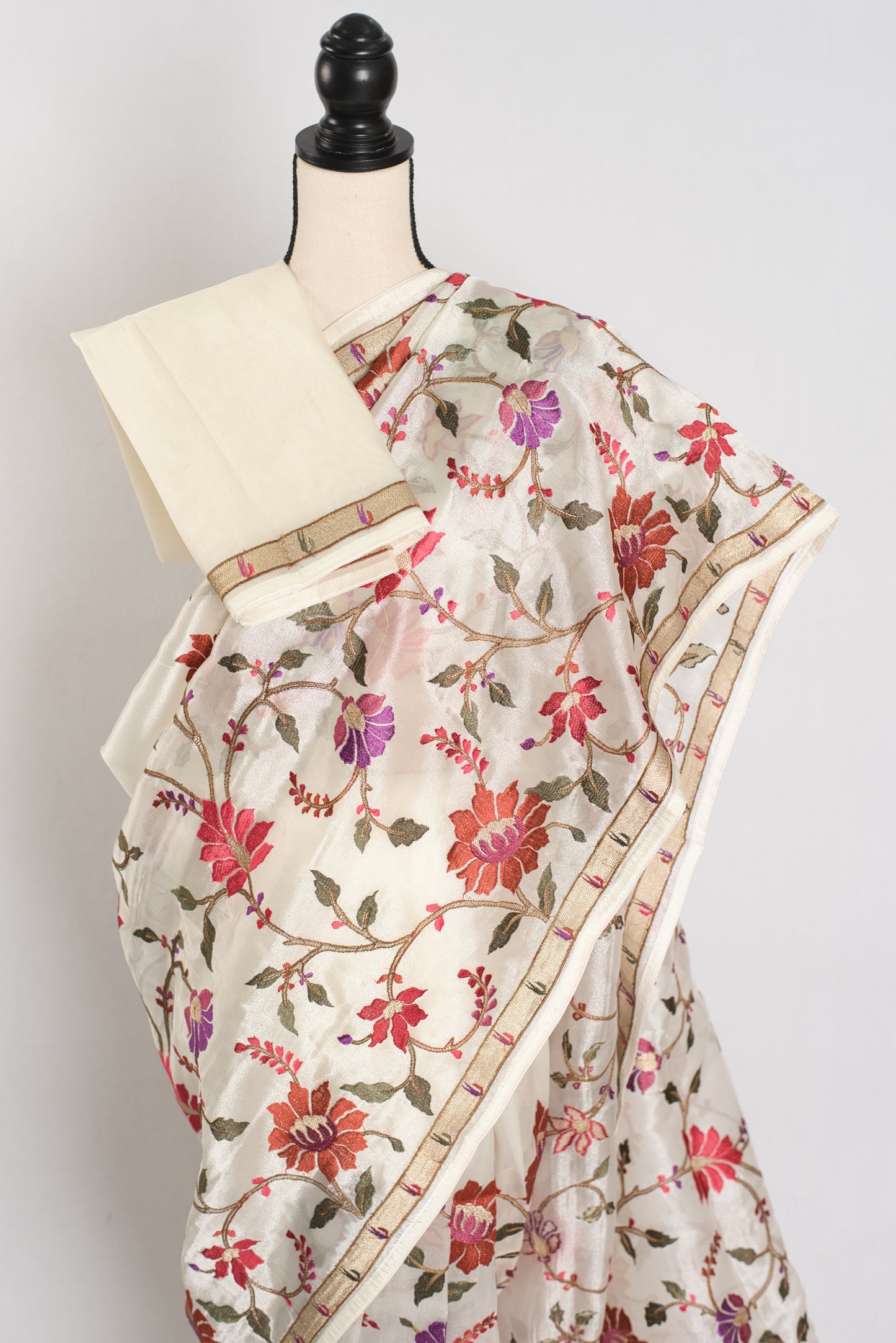 Madhavi : Organza Designer Saree with Heavy Embroidery Work in Off White image 2