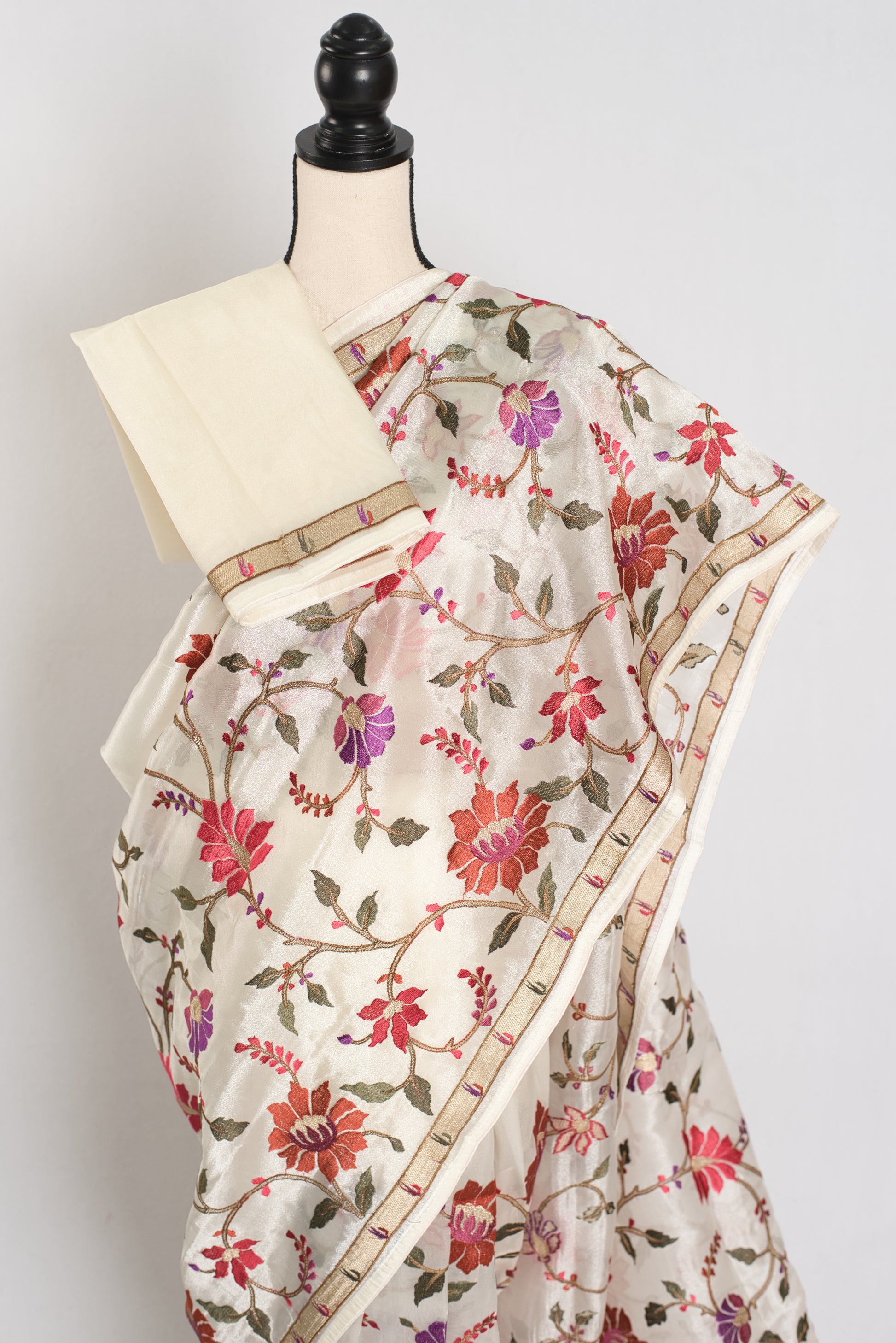 Madhavi : Organza Designer Saree with Heavy Embroidery Work in Off White image 2