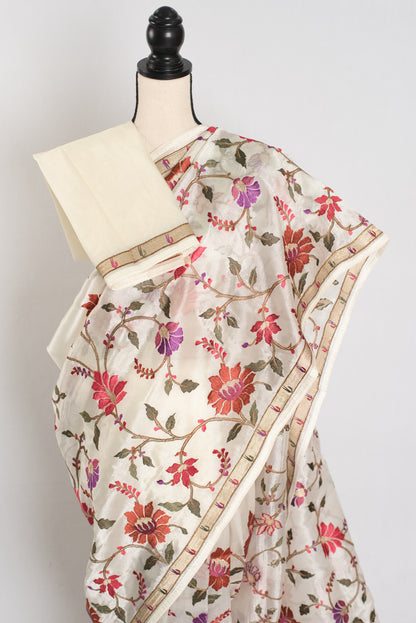 Madhavi : Organza Designer Saree with Heavy Embroidery Work in Off White image 2