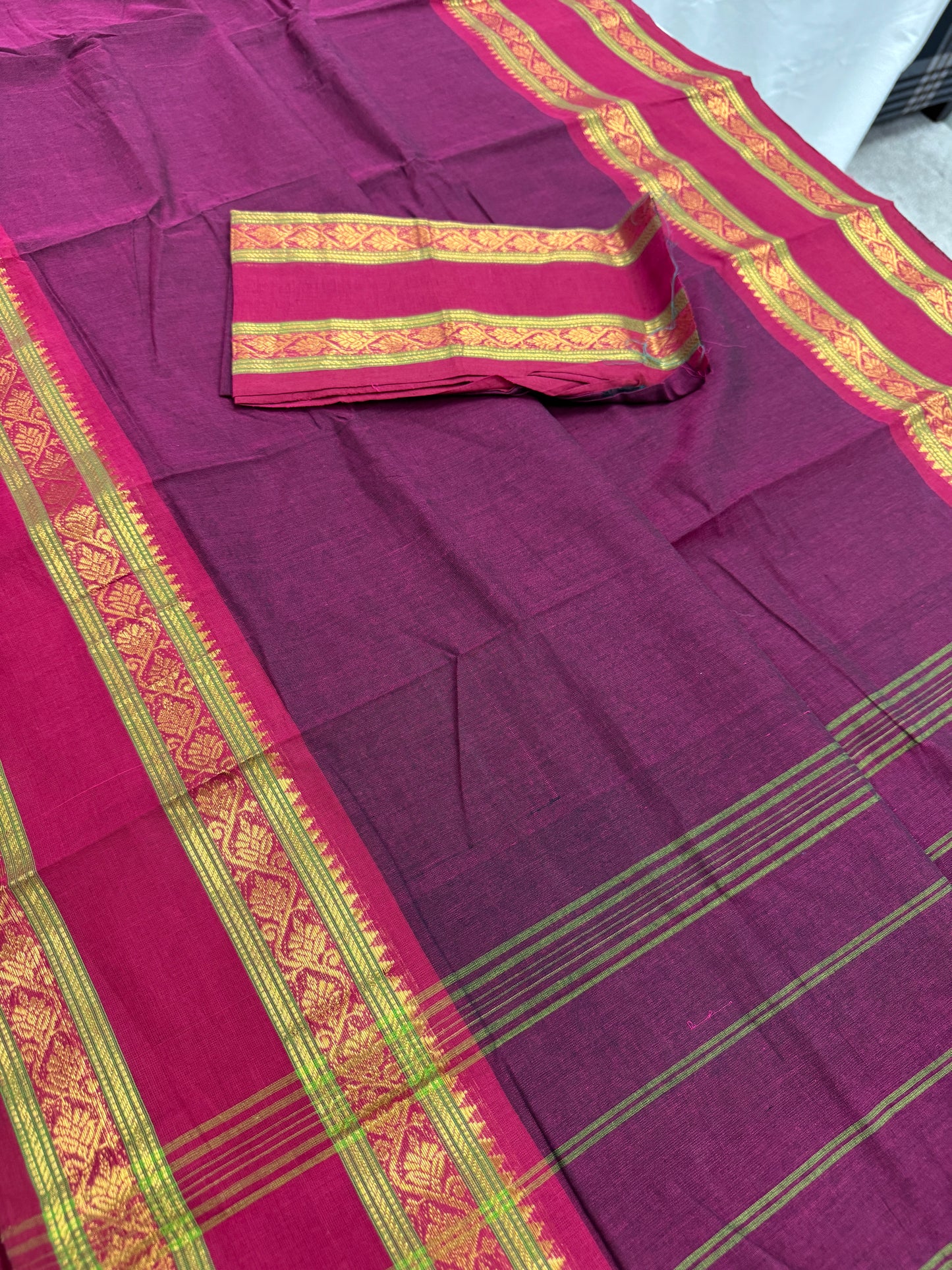 Kalyani : Handwoven Kanchi Cotton Saree in Maroonish Purple image 1
