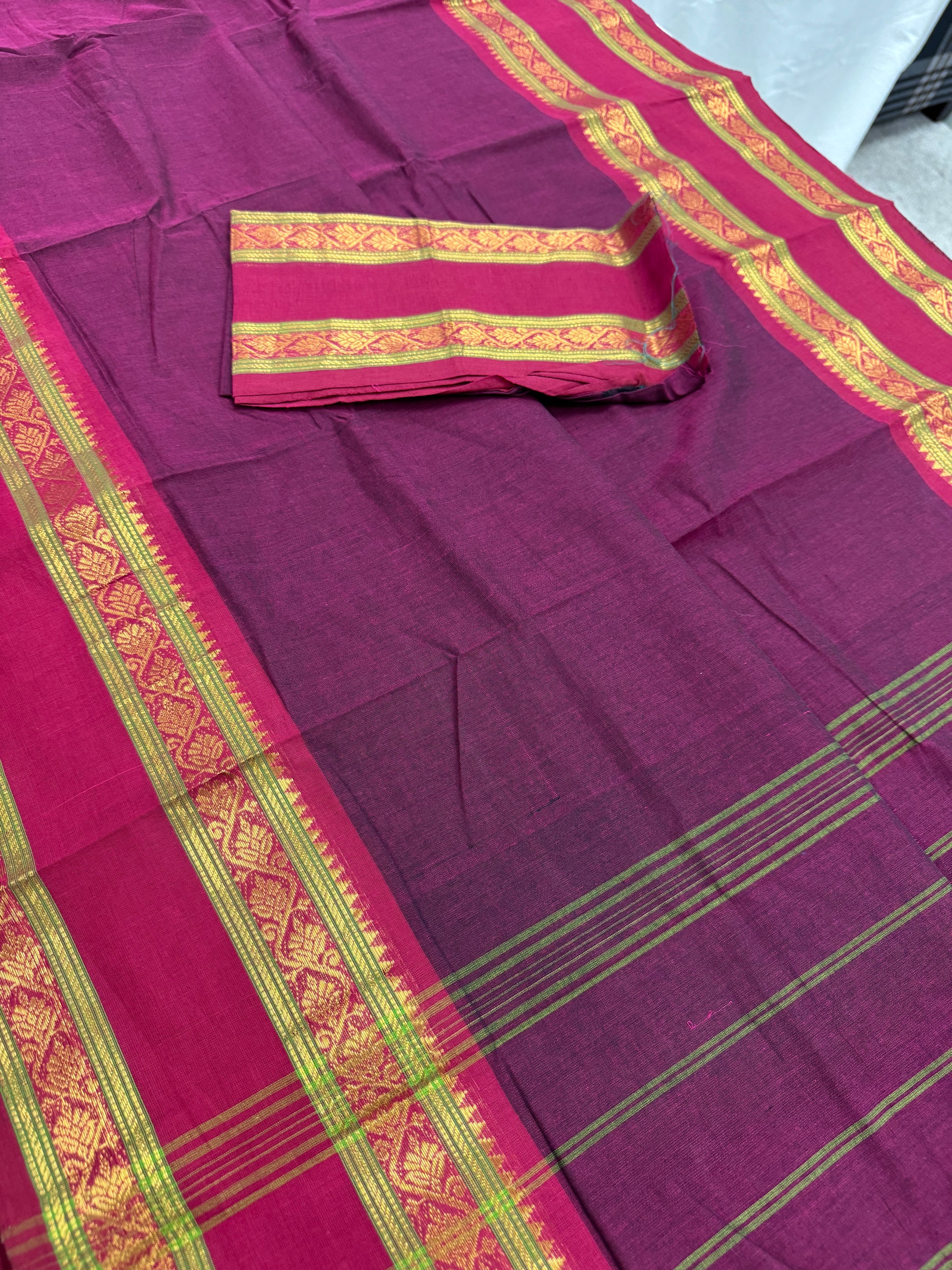 Kalyani : Handwoven Kanchi Cotton Saree in Maroonish Purple image 1