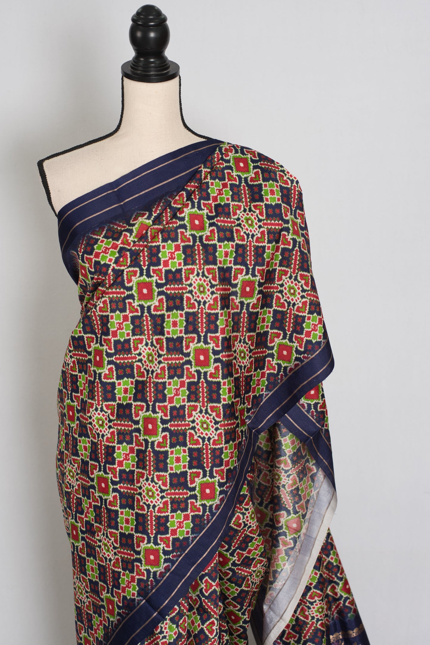 Leela : Navy Blue Ikkat Print Banarasi Silk Saree – with 36 Size Blouse image 6