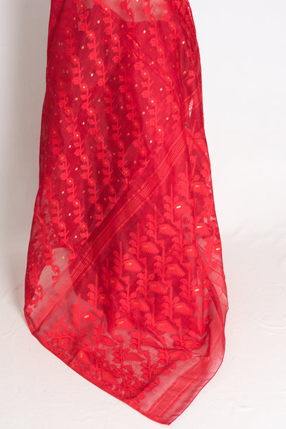Ishq : Crimson Red and Gold Soft Blended Cotton Bengali Jamdani Saree image 3
