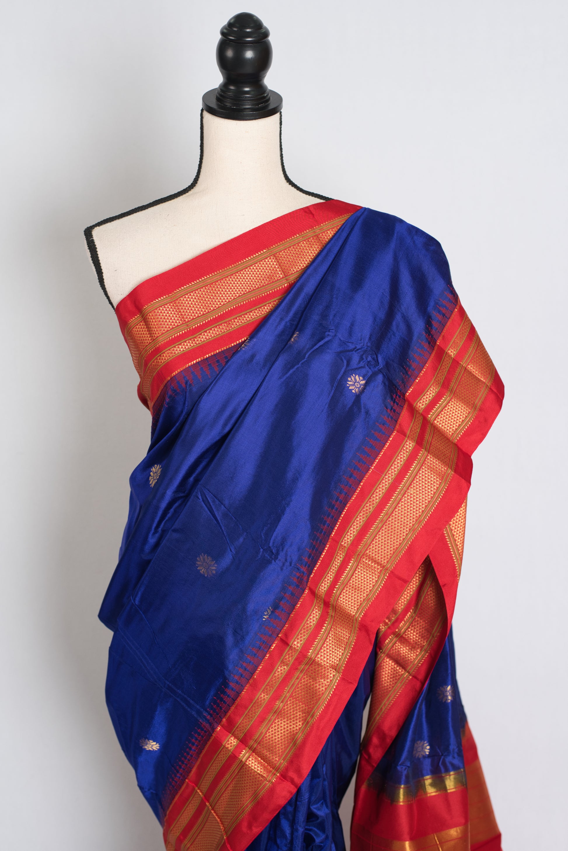 Shanti : Dark Blue and Red Ilkal Silk Saree - A Heritage Weave from Karnataka image 5
