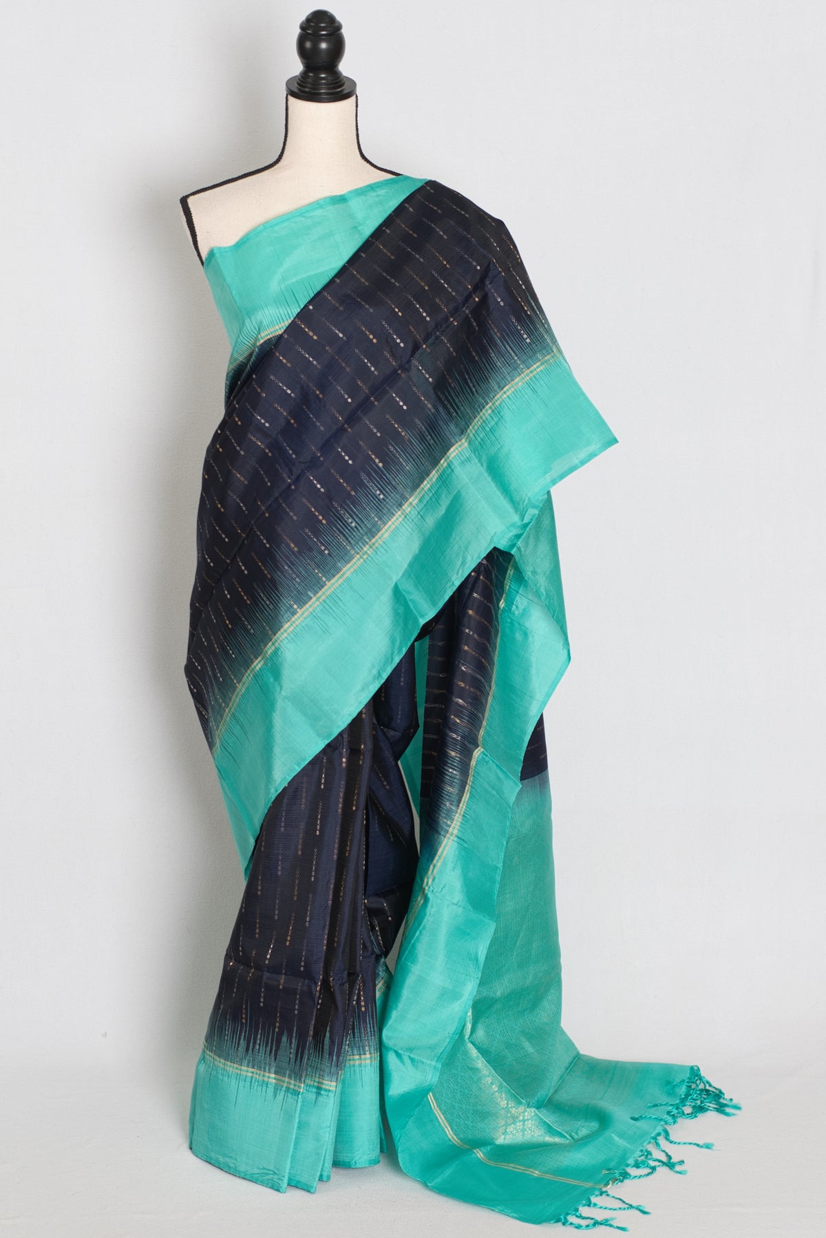 Shanti : Midnight Blue & Turquoise Pure Silk Kanjivaram Saree image 0