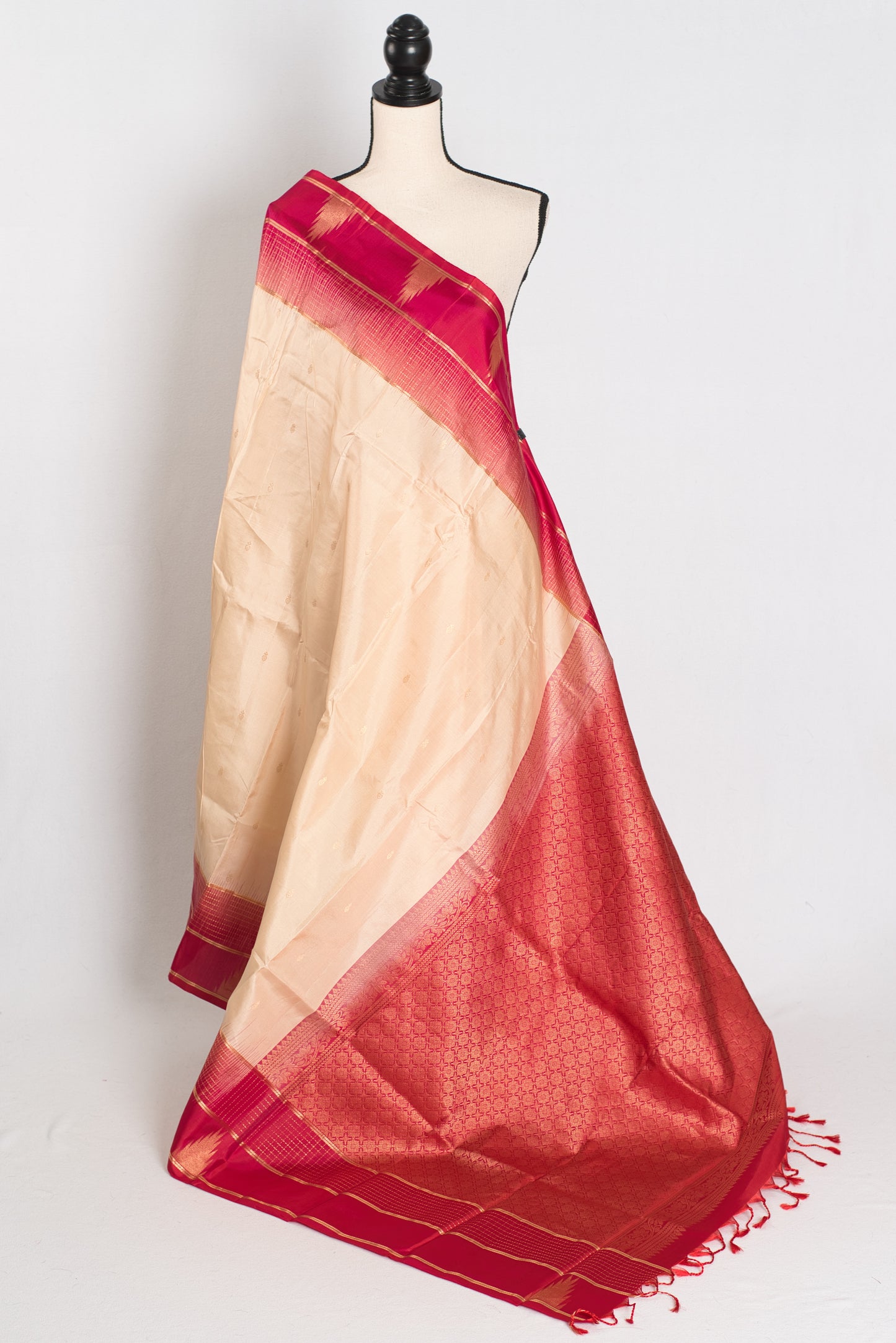 Naina: Clay White & Rani Pink Kanjivaram Silk Saree | Silk Mark Certified image 1