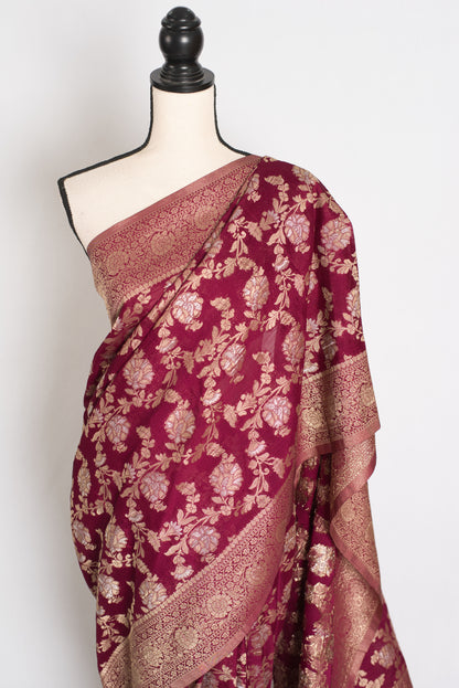 Nidhi : Sona Rupa Zari Semi Georgette Banarasi Saree | Size 40 Stitched Blouse image 6