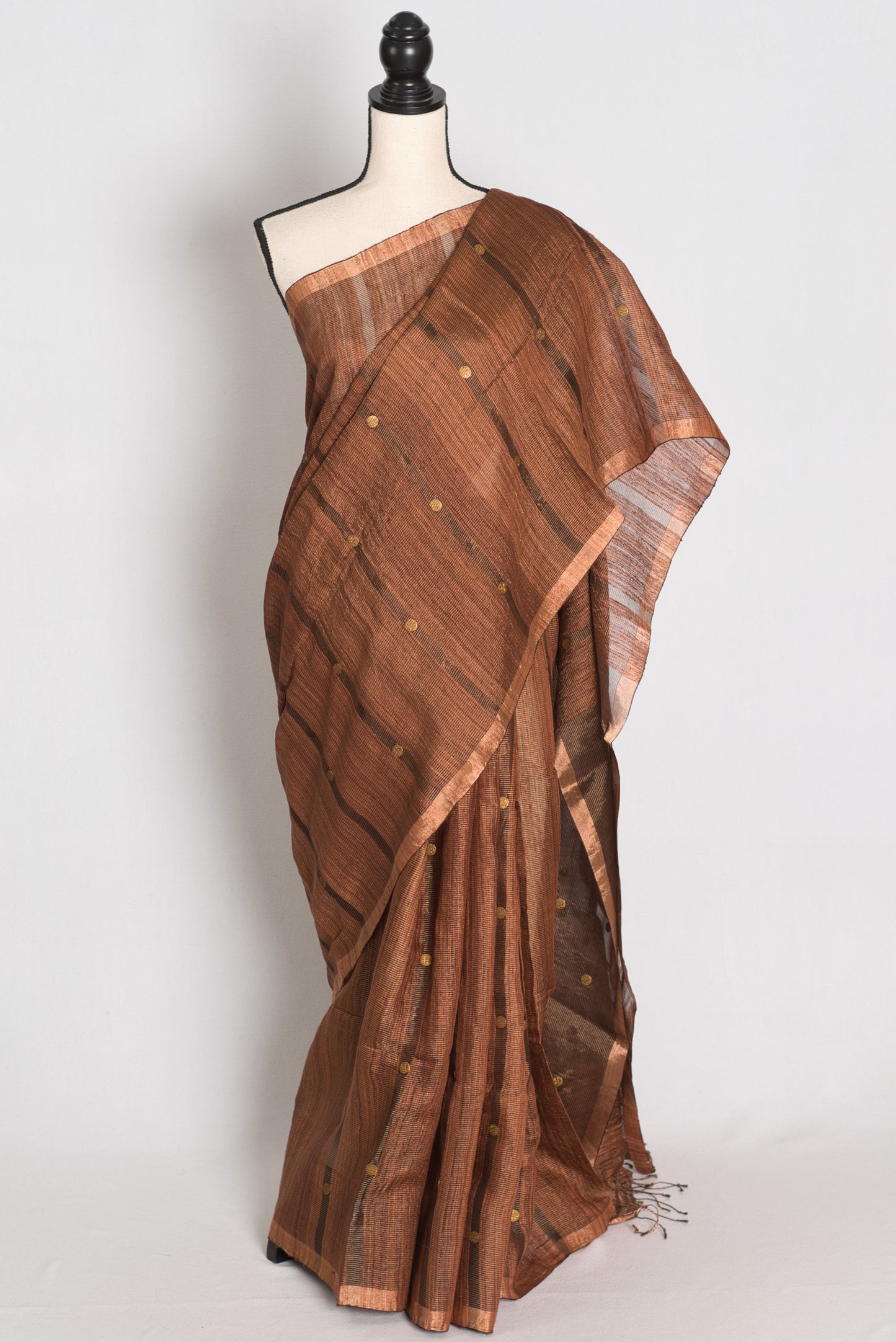 Bidisha Metallic Brown Pure Matka Tissue Bengali Handwoven Saree with Woven Gini image 0