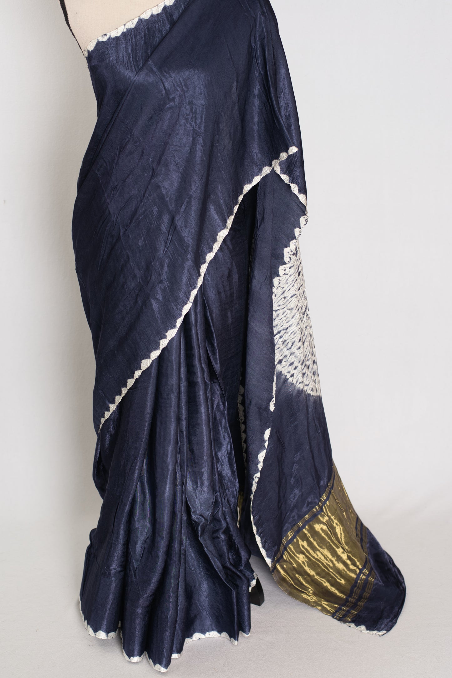 Sia: Bluish Grey Hand Shibori Modal Silk Designer Saree image 5