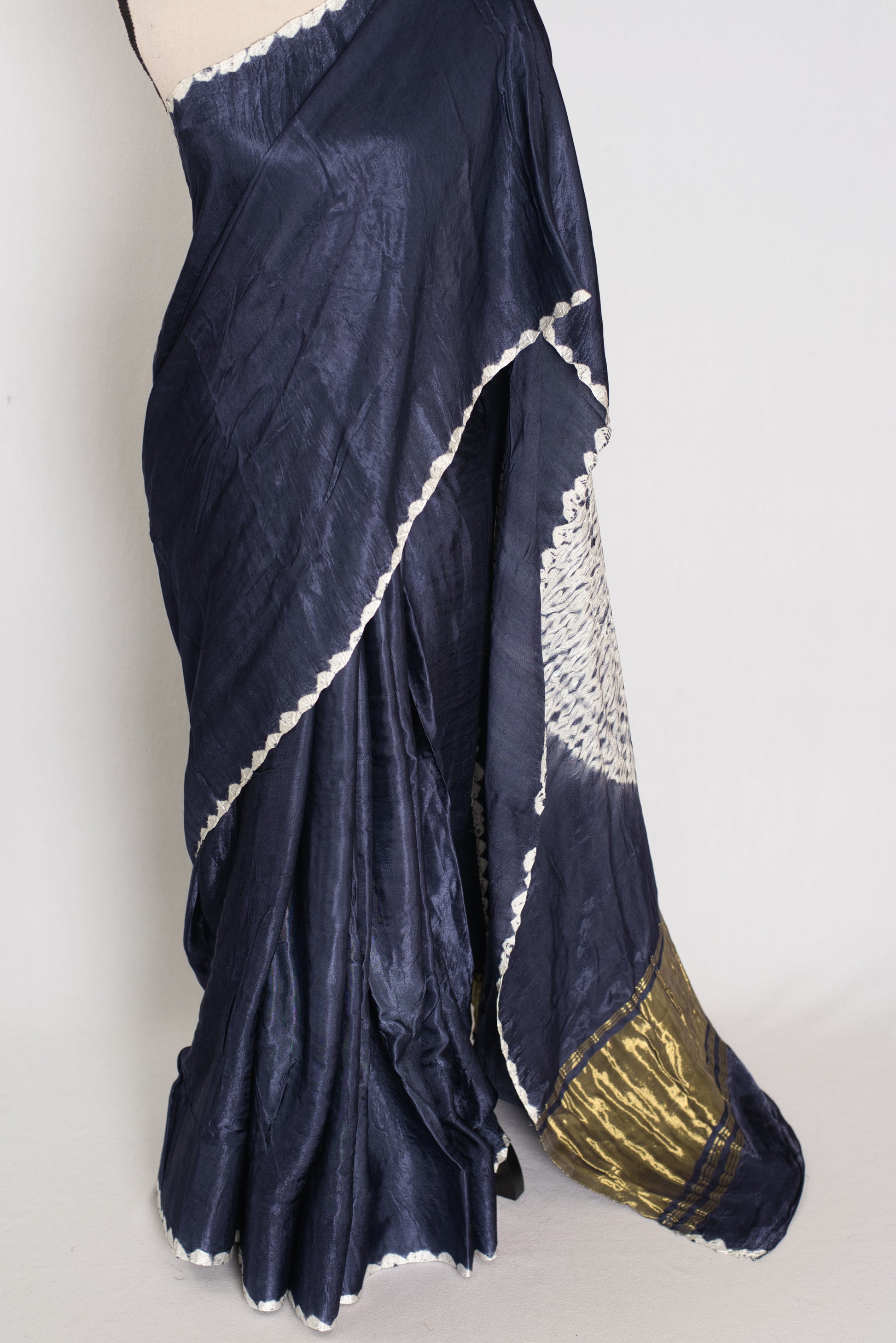 Sia: Bluish Grey Hand Shibori Modal Silk Designer Saree image 5