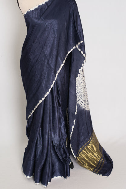 Sia: Bluish Grey Hand Shibori Modal Silk Designer Saree image 5