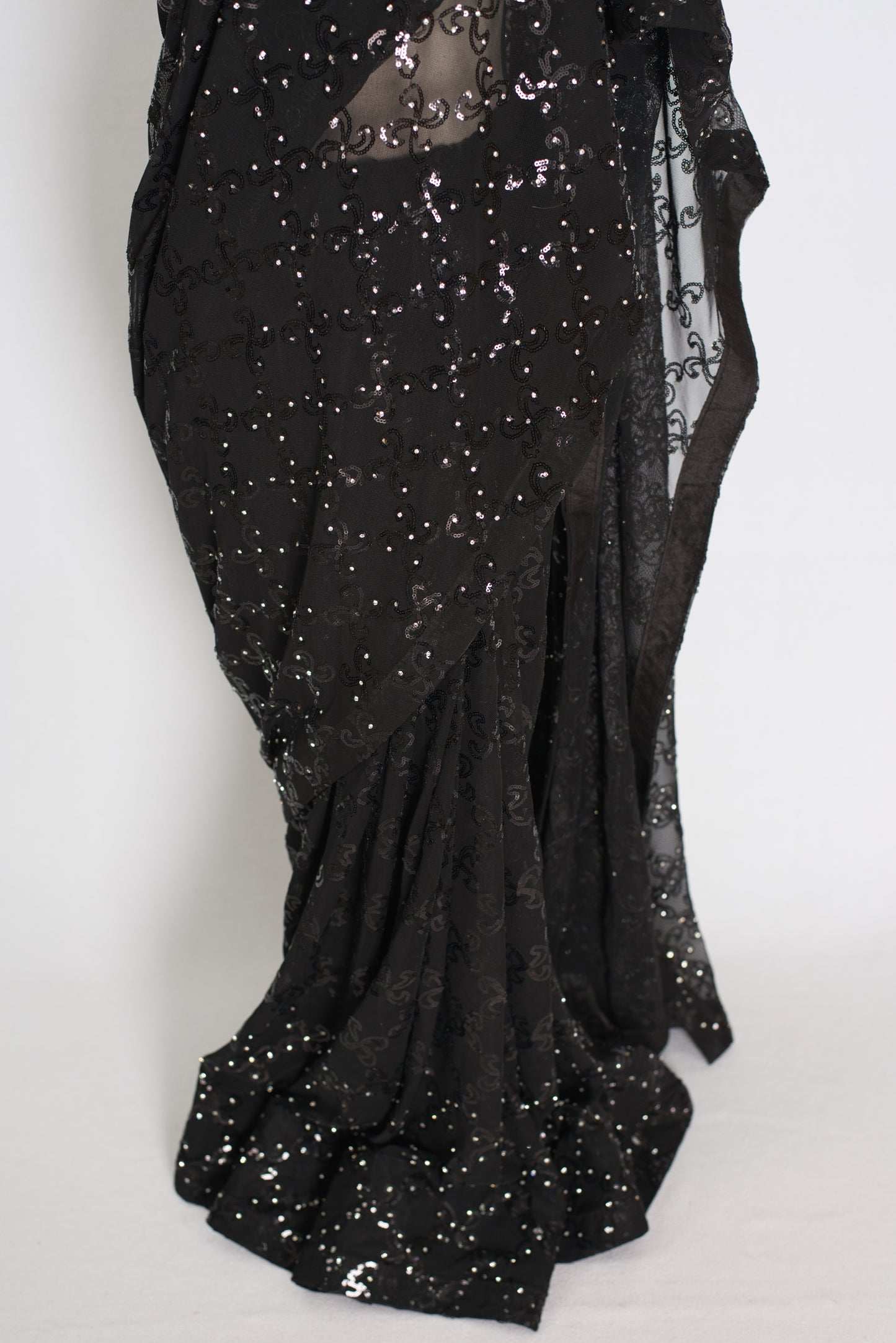 Kajaal | Black Soft Net Fitted Cocktail Saree| Sequins & Stone Embellishments image 8
